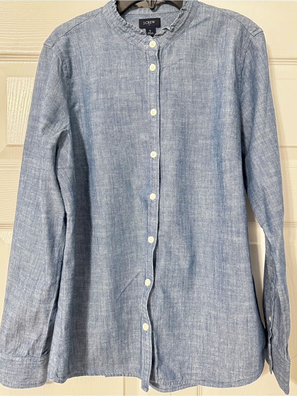 J. Crew Light Blue Chambray Ruffle-Collar Button-Down Shirt